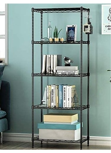 5-Tier Wire Shelving Bathroom Storage, 5 Shelves Unit Metal Kitchen Storage Rack Black,150 x 55 x 30cm
