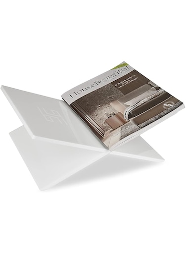 Honygebia White Acrylic Book Stands - Cross Frame Acrylic Book Holder, Open Bookstand for Display and Reading, Suitable for Art, Bible, Cookbook, Easel, Magazine, Textbooks - 32 x 24 x 14cm