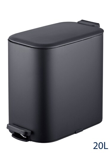 East 20L Steel Trash Can with Soft Close Lid and Fingerprint-Resistant Surface for Kitchen, Bathroom, Black Matte, 23.4 x 41.3 x 37.6 cm