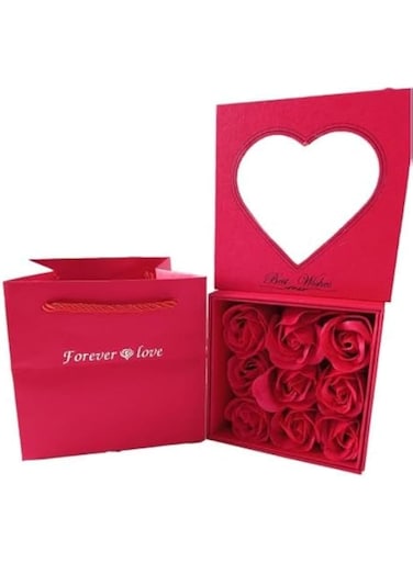THE GIFT FACTORY "" Valentines Day Jewelry Box with 9-pieces Eternal Red Roses