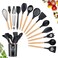 Kitchen Utensils Silicone 11-Pieces Spatula Set with Organizer Cup Holder, Non-Stick Cookware Non-Toxic Cooking Tools Includes Tongs, Spatula, Turner, Ladle, and More
