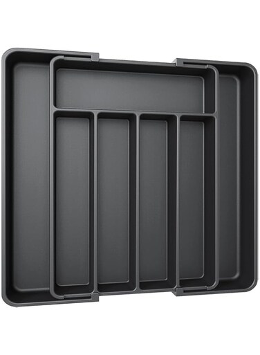 TAME Kitchen Drawer Organizer Silverware Organizer, Expandable Silverware Drawer Tray Organizer, Adjustable Cutlery and Flatware Tray, Plastic Utensil Organizer for Kitchen Drawers
