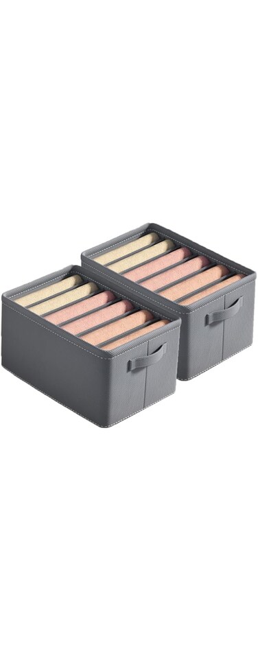 TOMVAES 2pcs Large Foldable Clothes Drawer, 6 Grids Wardrobe Closet Organizers Washable Durable Oxford Fabric Storage Baskets with Handle for Clothes, Jeans, Pants, Sweaters, Dress (2pcs 6 Grids)
