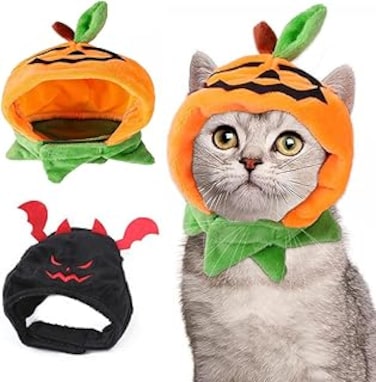 MRTURK REVHQ Cat Halloween Pumpkin Costume Dog Halloween Pumpkin Hat Pet Headdress for Halloween Party Adjustable Pumpkin Cap Cute Pumpkin Hat Dress Up for Puppy Kitty Halloween Cosplay Costume
