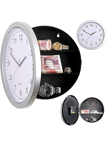 Rubik Wall Clock with Secret Safe Compartment, 10 Inch Round Clock Large Black Figures for Home, Kitchen Decorations