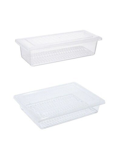 Set of 2 Stackable Freezer Fridge Transparent Food Storage Boxes for Fish Meat Fruits Vegetable and More
