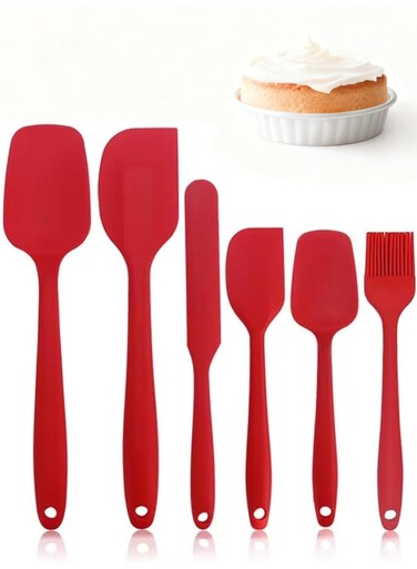 Kitchen Utensils - 6 Pieces Silicone Spatula Set Heat Resistant, Cooking Utensils Food Grade Rubber Spatulas for Nonstick Cookware Kitchen Baking (Red)