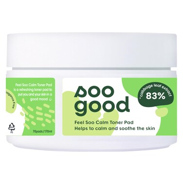SOO Good Feel Soo Calm Pure Cotton Toner Pads 70 w/83% Cabbage Centella Asiatica Azulene - Sensitive Skin Soothe Pore &amp; Sebum Control Korean Skincare