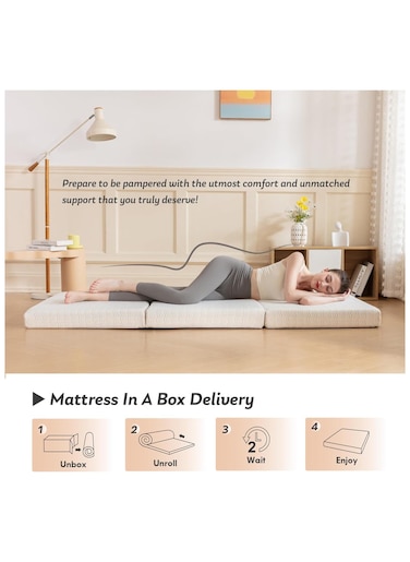 Comfy Quilted Portable Folding White 180x 90x 7Cm With Knitted Cotton Fabric