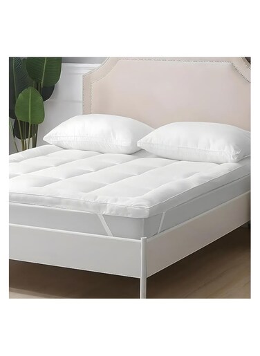 COMFY FIBER FILLED HOTEL STYLE 180 X 200 X 10 CM WHITE STRIPE MATTRESS TOPPER