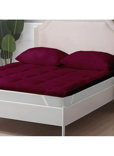 COMFY QUILTED HOTEL QUALITY STRIPE MAROON MATTRESS TOPPER 180 X 200 X 10 CM WITH FIBER FILLING