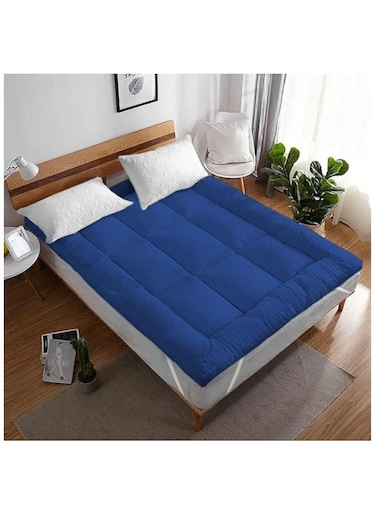 COMFY HOTEL QUALITY COTTON FIBER FILLED 200 x 200 x 7 CM MATTRESS TOPPER BLUE