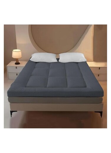 COMFY HOTEL STYLE FIBER FILLED STRIPE GREY MATTRESS TOPPER 180 X 200 X 10 CM
