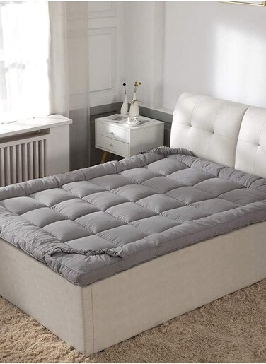 COMFY COTTON SOFT FIBER FILLED GREY 180 x 200 x 7 CM MATTRESS TOPPER