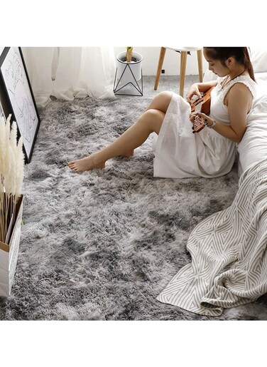 COMFY SOFT &amp; FLUFFY TIE &amp; DYE ANTI SKID BEDROOM/LIVING ROOM CARPET 160 X 210 CM GREY 1