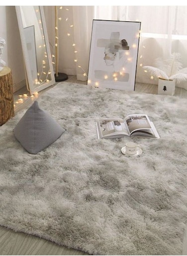 COMFY SOFT &amp; FLUFFY ANTI SKID LIVING/BEDROOM LIGHT GREY TIE AND DIE CARPET 160 X 210 CM