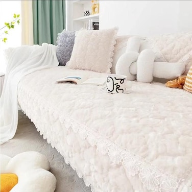Comfy Lace Soft And Premium Quality Sofa Topper/Cover White 210X 90Cm