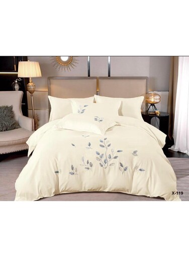 COMFY 6PC KING SIZE COTTON EMBROIDERED PREMIUM FLORAL DESIGN COMFORTER SET CREAM