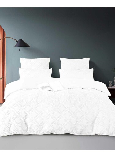 COMFY 6PC WHITE SQUARED EMBROIDERED KING SIZE COMFORTER SET