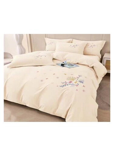 COMFY KING SIZE 6PC FLORAL COTTON PREMIUM EMBROIDERED COMFORTER SET CREAM