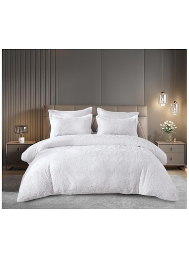 COMFY 6 PC KING SIZE EMBROIDERED PREMIUM COTTON FLORAL DESIGN COMFORTER SET WHITE