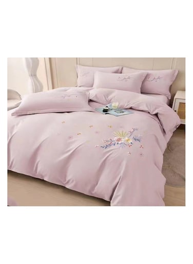 COMFY 6 PC COTTON KING SIZE SOFT &amp; COMFORTABLE PREMIUM EMBROIDERED COMFORTER SET LIGHT PINK