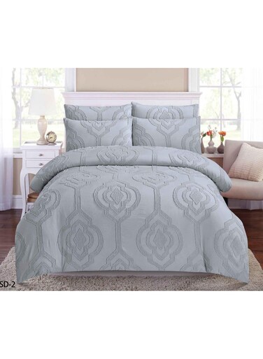 COMFY 6 PC KING SIZE COTTON GREY EMBROIDERED LUXURIOUS COMFORTER SET
