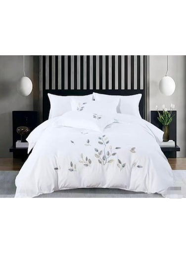 COMFY KING SIZE 6 PC COTTON EMBROIDERED FLORAL DESIGN COMFORTER SET WHITE