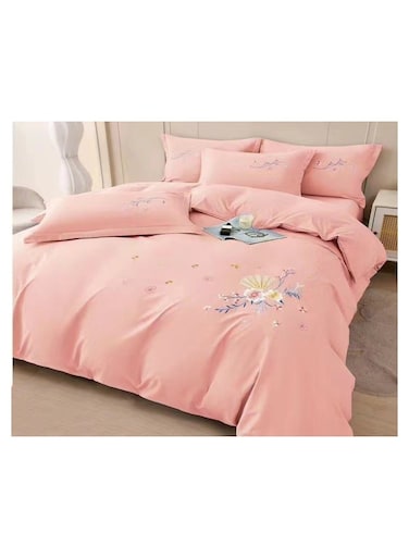 COMFY 6 PC PREMIUM SOFT &amp; COMFORTABLE EMBROIDERED COTTON KING SIZE PINK COMFORTER SET