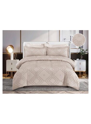 COMFY CREAM 6 PC COTTON EMBROIDERED KING SIZE FLORAL DESIGN COMFORTER SET