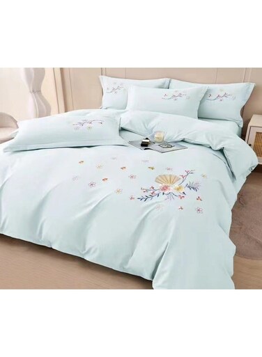 COMFY 6 PC KING SIZE SOFT COTTON PREMIUM EMBROIDERED COMFORTER SET BLUE