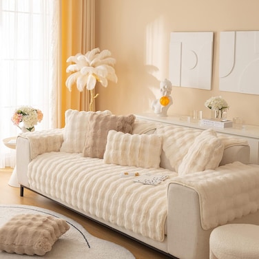 Comfy Soft And Comfortable Faux Fur Off White 3Pc 210x90Cm Sofa Cover/Topper