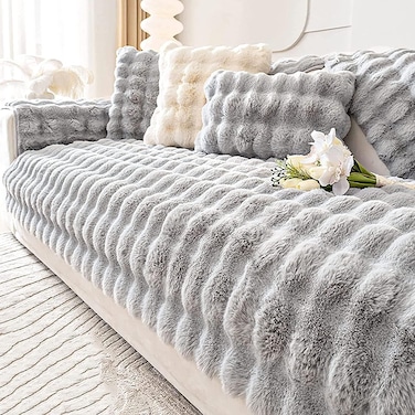 Comfy Soft And Comfortable Faux Fur Grey 3Pc 210x90Cm Sofa Cover/Topper
