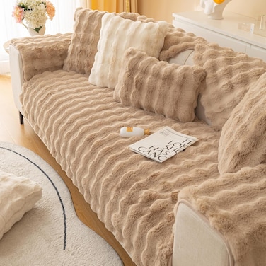 Comfy Soft And Comfortable Faux Fur Light Brown 3Pc 210x90Cm Sofa Cover/Topper