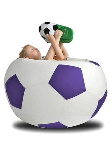 Comfy PVC All Season Luxurious Football Bean Bag with Filling - White/Purple