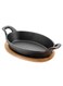 18cm Black Cast Iron Mini Oval Skillet With Wooden Sizzler Plate Serving Dish For Fajitas Steaks And Oven Safe Indoor Outdoor Restaurant Cookware Pan
