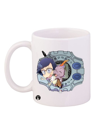 Anime Digimon Printed Mug White/Blue/Beige