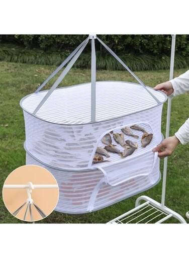 YHRY Herb Drying Rack, 2 Layer Hanging Mesh Net Dryer Collapsible, with S Shape Zippers, Breathable and Windproof, Carabiner and Storage Pouch, for Hydroponics Flowers, Buds, Fruits, Seafoods, Clothes
