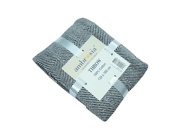 130 x 160 cm 100% Cotton Modest Cotton Throw Blanket in Charcoal Grey with Decorative Fringe Tassels Woven Chevron Pattern for Sofa Couch Bed and Travel