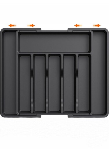 Cutlery Drawer Organiser Large Expandable to 57cm Utensil Tray for Kitchen Adjustable Silverware and Flatware Holder Compact Plastic Storage for Spoons Forks Knives