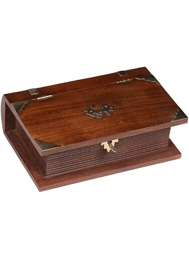 QUESERA&reg; Exquisitely Hand Brass-Filled Wooden Jewelry Box with Key Lock/Handmade Decorative Case  Kit  Vanity  Organizer For Women,Girls,Necklaces,OUD BOX,Storage,Money,Wedding Gift,(7 x 4.5 inch)