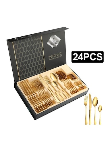 Luxury Gold 24pcs Stainless Steel Cutlery Set Knife Fork Spoon Flatware Set With Gift Box
