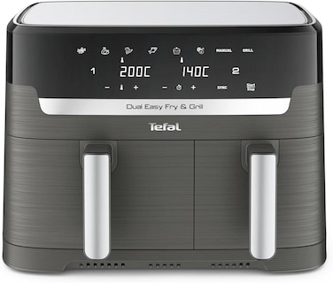 Tefal Air Fryer Dual Easy Fry 8.3 L Dual Drawers Complete Family Meal 7 Pre-Set Programs Dishwasher-Safe Parts Dedicated App, EY901840 Online Exclusive - Black And Stainless Steel