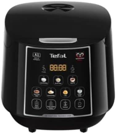 Tefal Easy Rice Max RK7378 - Rice Cooker, 806W, Fuzzy Logic With Spherical Pot, 1.8L, 12 Cooking Programs, Black