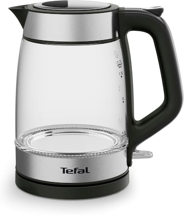 Tefal KI6058 Glass Kettle, Electric Kettle, Dimensional Stripes, 1.7 Litre Capacity, Easy To Clean, Black