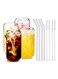 Drinking Glass with Glass Straw and Cleaning Brushes 4pcs Set 16oz Can Shaped Glass Cups Iced Coffee Glasses Cute Tumbler Cup Ideal for Soda Tea Water Gift