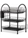 3-Tier Dish Drying Rack With Removable Drain Board Black 51.5x16x26cm