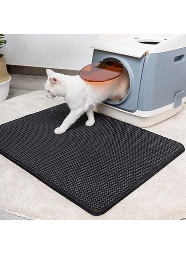 Nyganmelloz Cat Litter Mat, Cat Litter Trapping Mat, Honeycomb Double Layer Design Waterproof Urine Proof Trapper Mat for Litter Boxes, Scatter Control, Easier to Clean,Washable(55 * 75cm L)