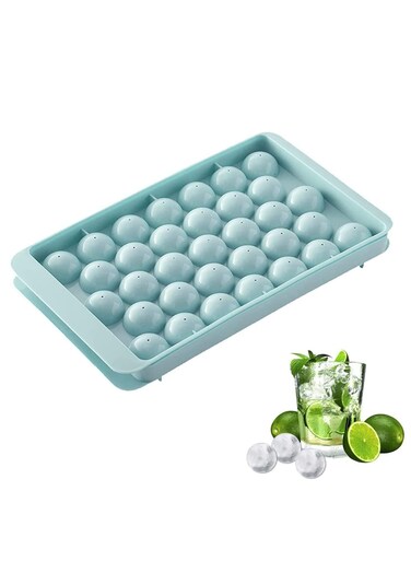 1pc Ice Cube Tray with Lid -Round Ice Ball Maker Mold for Freezer - Mini Circle Ice Cube Tray Making for Sphere Ice Chilling Drinks Juice Coffee Blue
