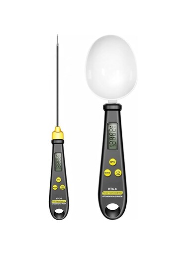 Electronic Measuring Spoon &amp; Digital Meat Thermometer 2 in 1, Large LCD backlight screen, Instant Read Adjustable Digital Spoon Scale Weigh up 1-500g for Coffee Power, Baking, Kitchen Frying, Grilling
